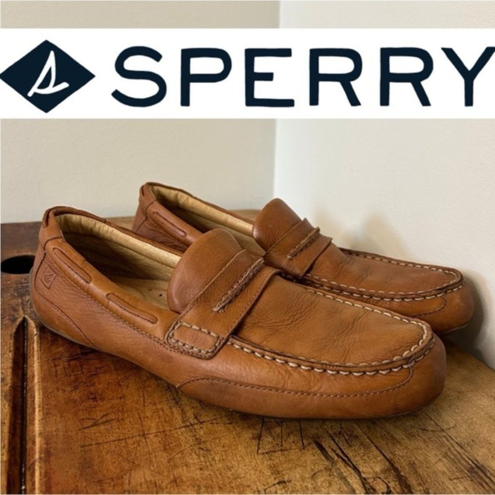 Sperry Topsider Brown Leather Loafer Shoes Men's 9.5 Deck Shoes Preppy Boardwalk
